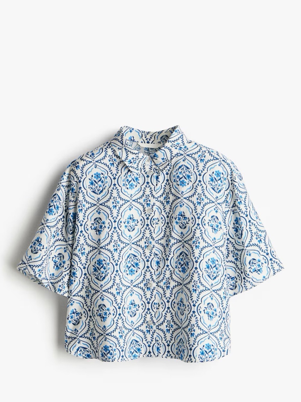 H&M White Twill Top and Shorts Set with Blue Medallion Print